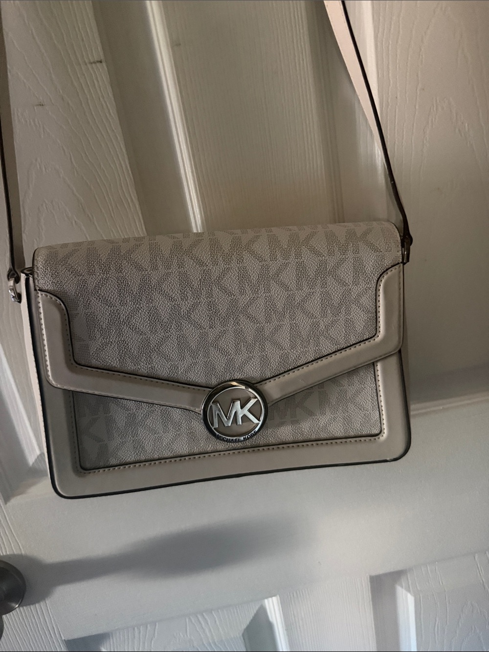 Michael Kors Gray Logo MK Front-Closure Crossbody Bag